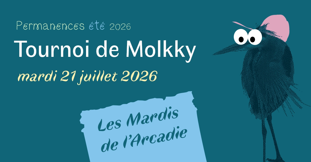 Héron avec des yeux BD et une casquette rose, les Mardis de l’Arcadie